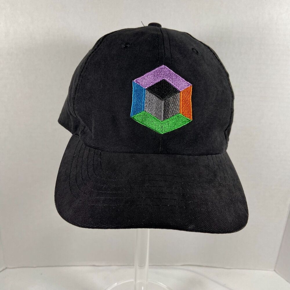 Black Geometric Cube Logo Embroidered Adjustable Baseball Cap Hat OSFA